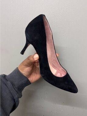 Ally Black Suede Pointed Toe Block Heel Pumps Womens Size 37 US 7 B